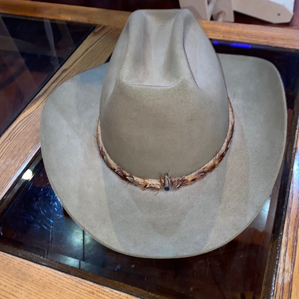 Vintage - John Stetson 3 x beaver hat 7 1/4 western hat with feathers - Picture 1 of 8